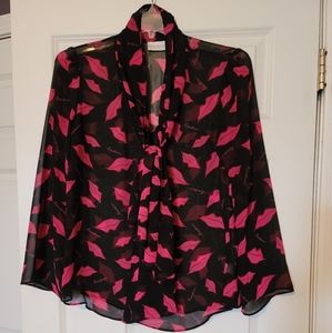 BISOU BISOU Sheer, Tie Neck Blouse